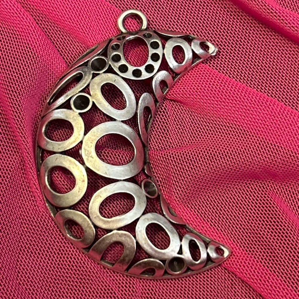 Crescent Moon Necklace Large Silver Boho Vintage Fairycore Astrological Pendant